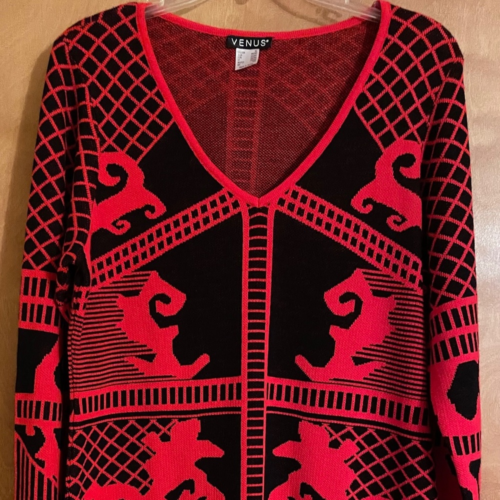 Red and black sweater dress
